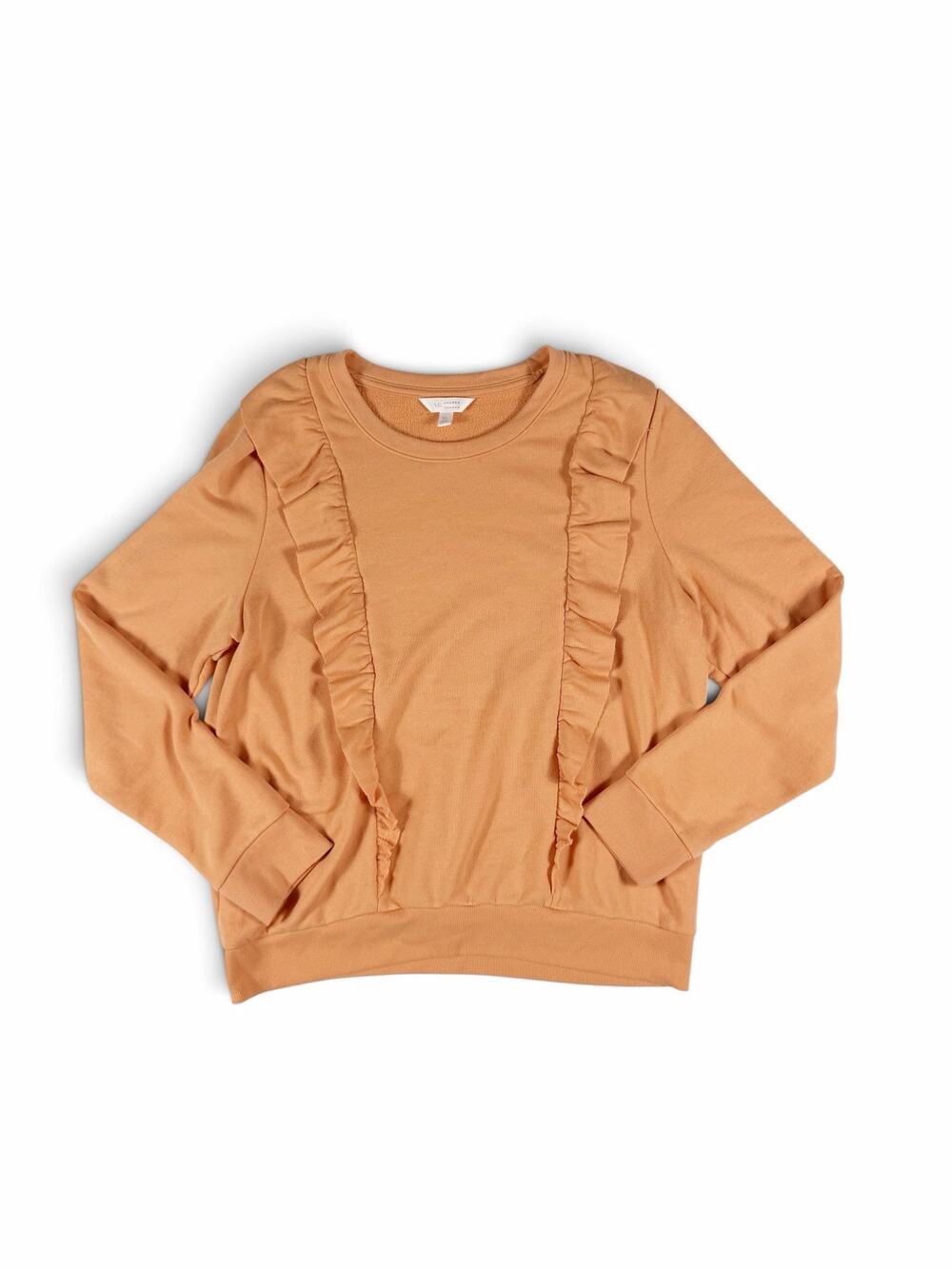 LC Lauren Conrad Ruffle Front Sweatshirt Rust Orange Pullover Size XL